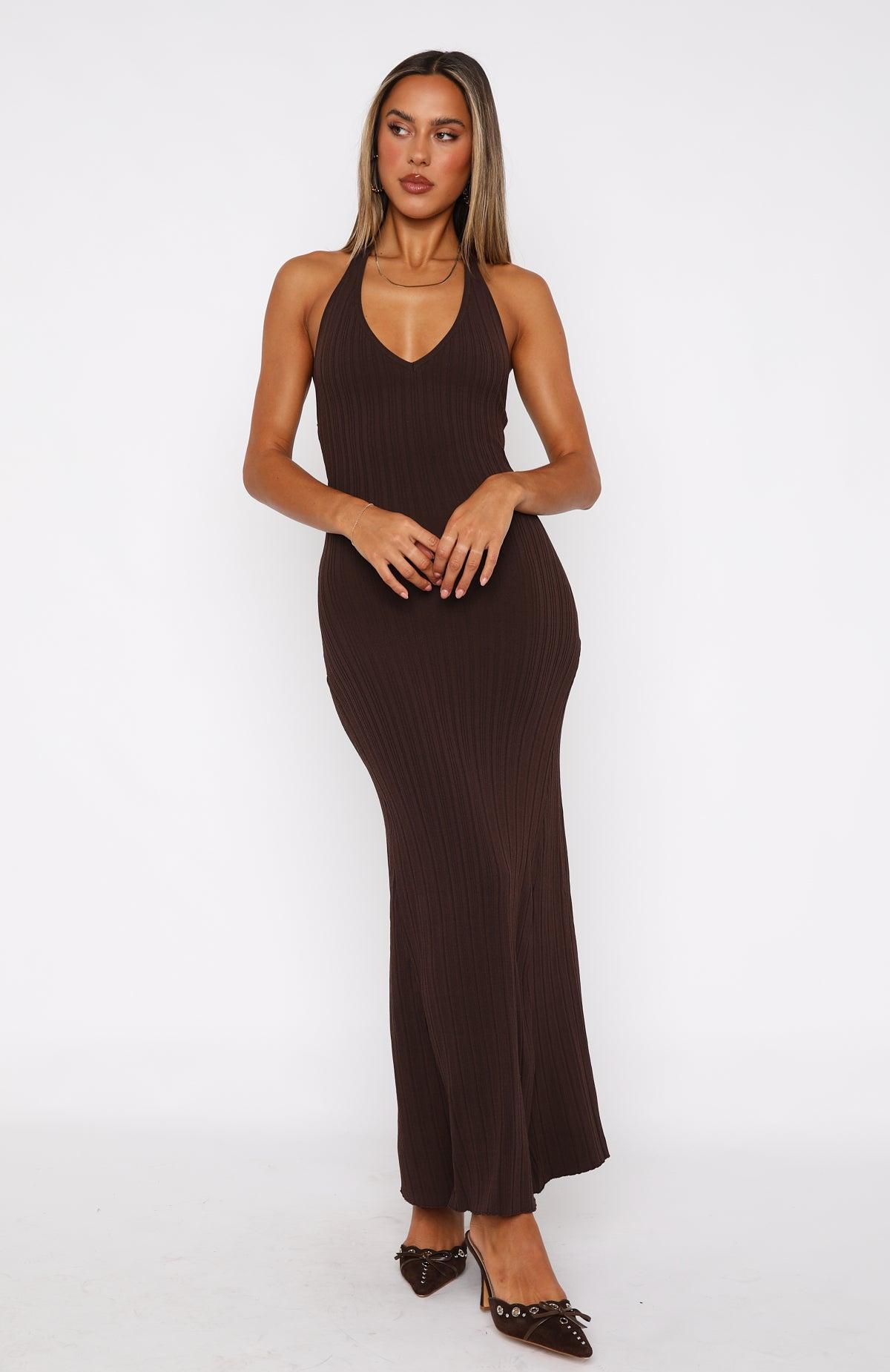 It's Only Fair Halter Maxi Dress Chocolate Product Image