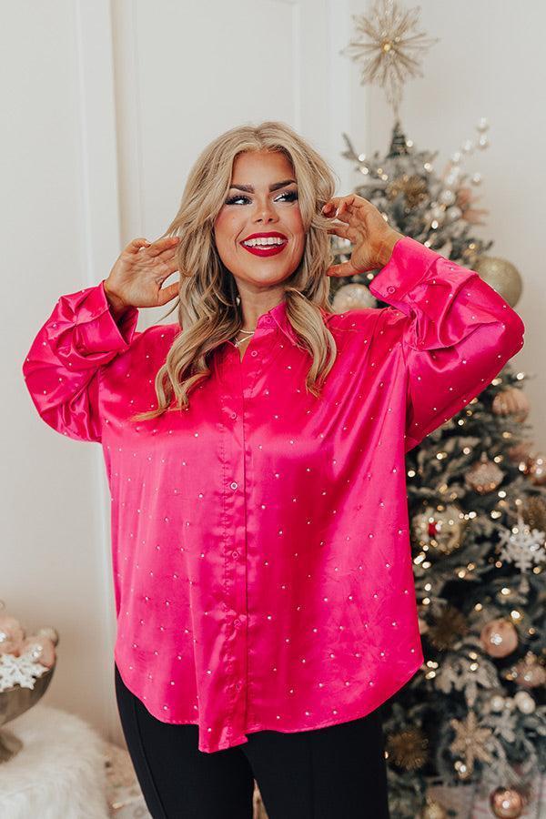 Milan Muse Rhinestone Satin Top In Hot Pink Curves Product Image