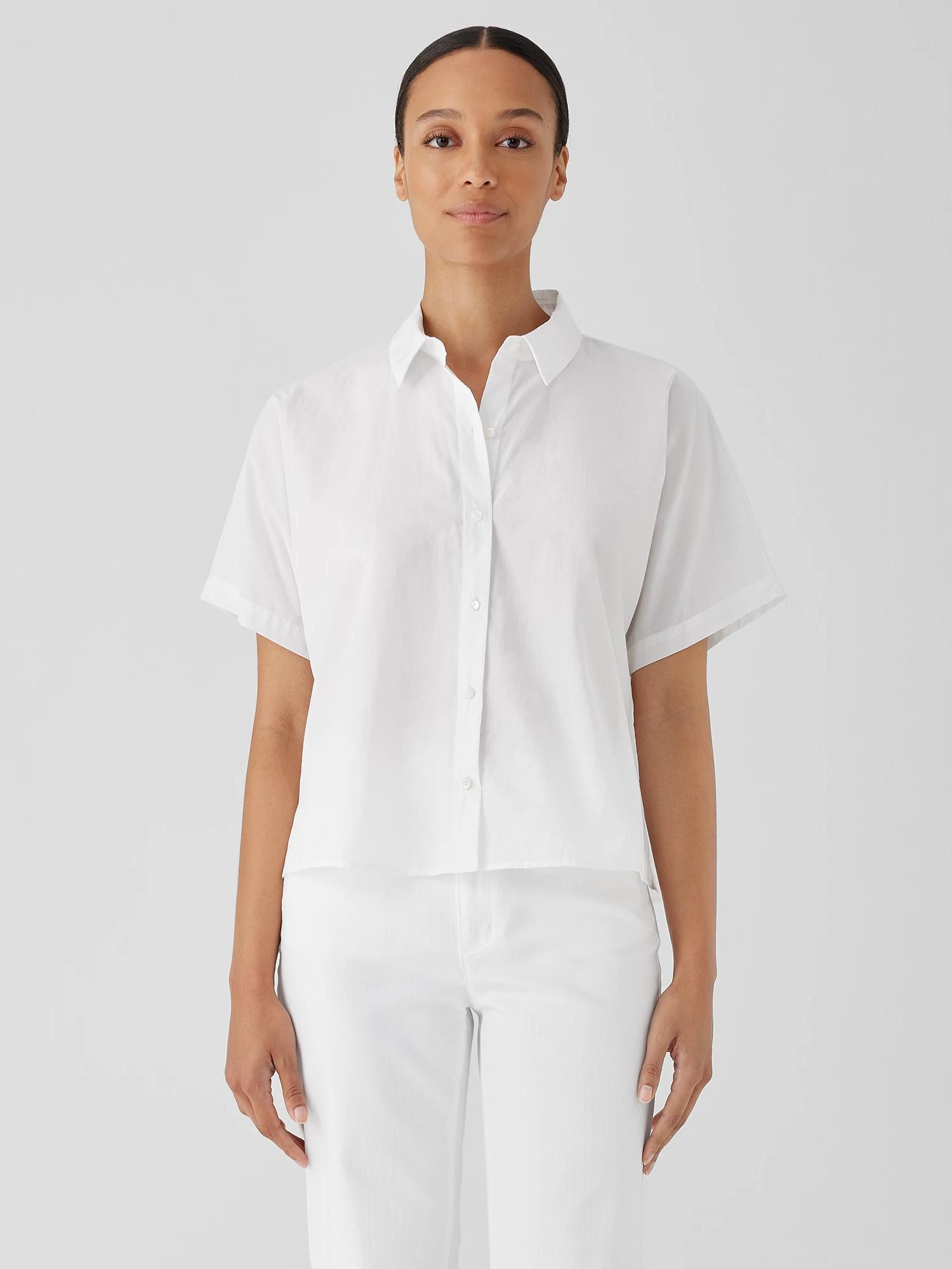 EILEEN FISHER Washed Organic Cotton Poplin Short-Sleeve Shirtfemale Product Image