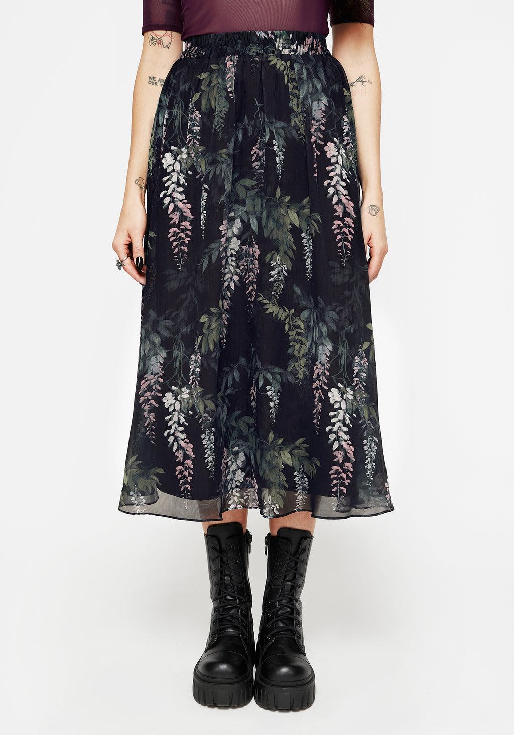 Wisteria Floral Print Chiffon Midi Skirt product image