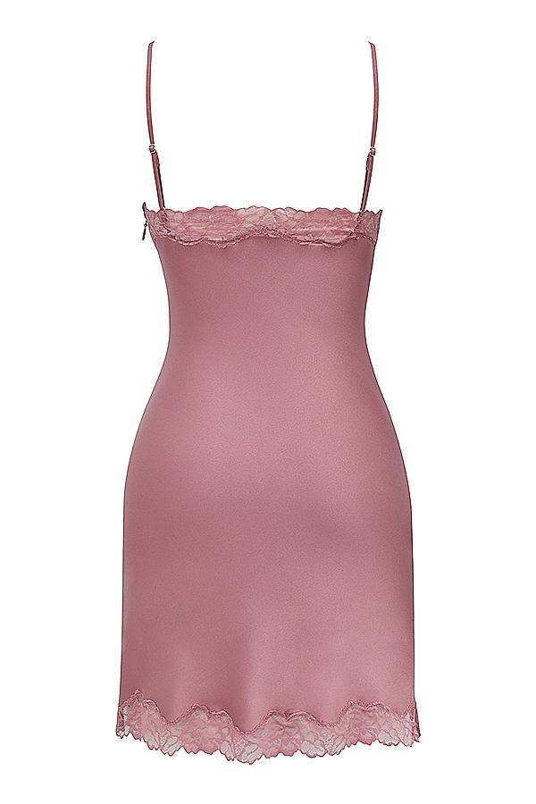 Nia Rose Pink Satin & Lace Slip Dress Product Image