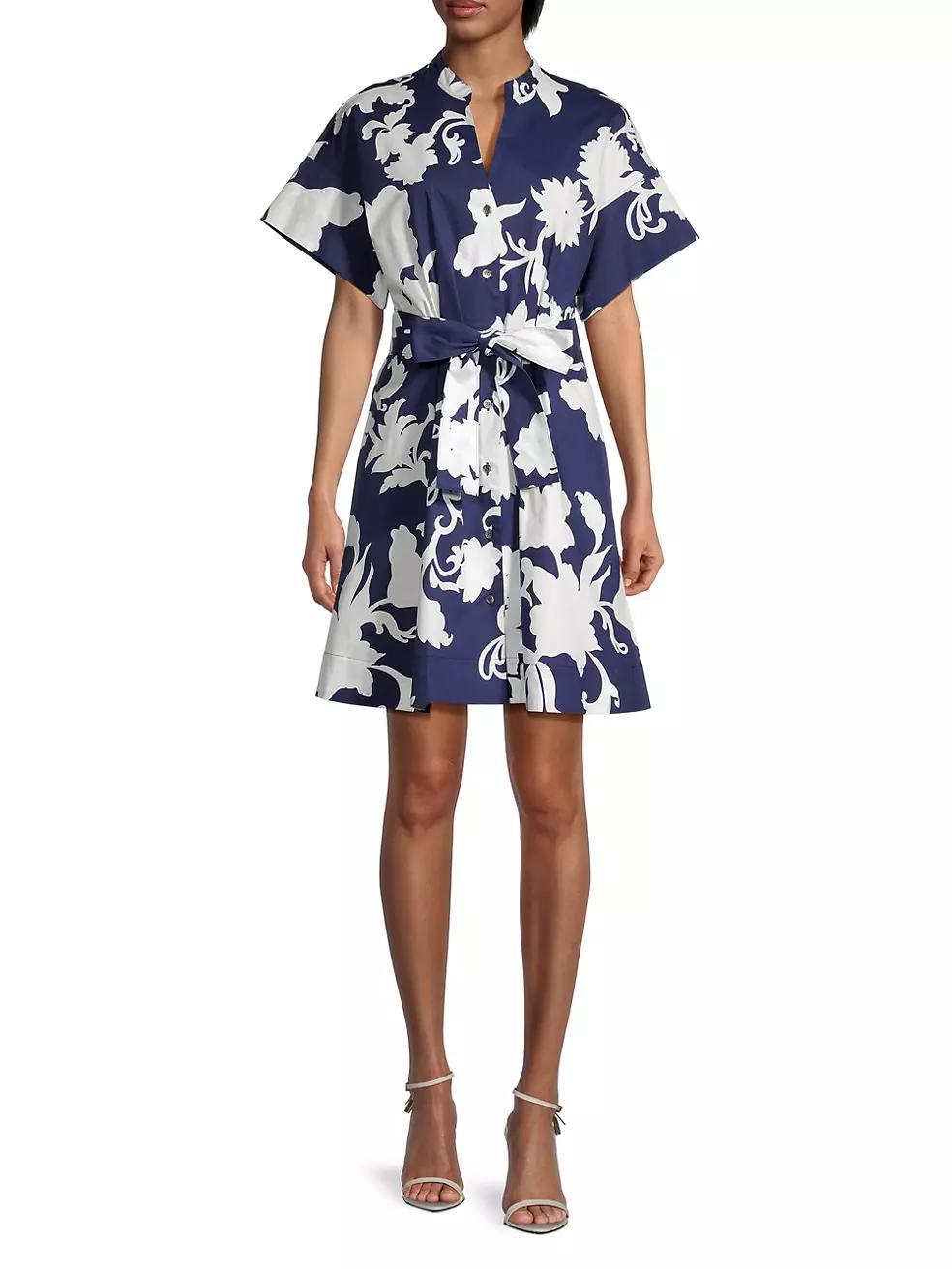 Casablanca Belted Floral Cotton Poplin Shirtdress Product Image