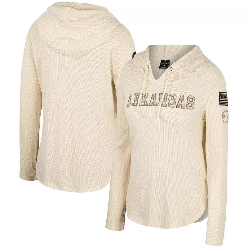 Womens Colosseum Cream Arkansas Razorbacks OHT Military Appreciation Casey Raglan Long Sleeve Hoodie T-Shirt Product Image