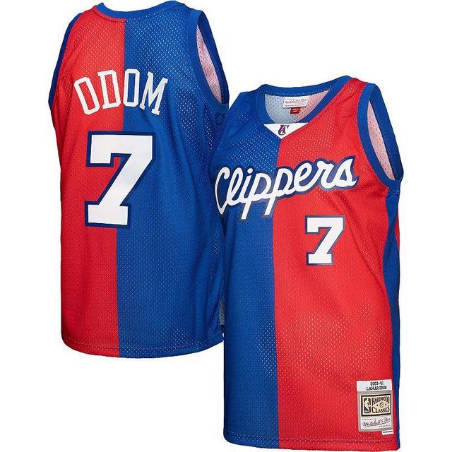 Mens Mitchell & Ness Lamar Odom Royal/Red LA Clippers Hardwood Classics 2000/01 Split Swingman Jersey Product Image