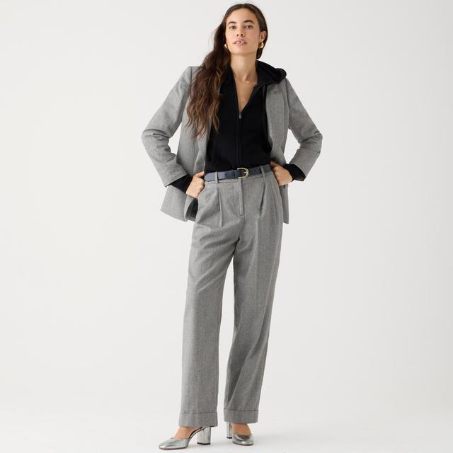 Wide-leg essential pant in grey herringbone English wool blend Product Image