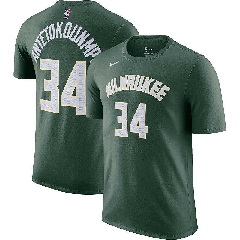 Mens Nike Giannis Antetokounmpo Hunter Green Milwaukee Bucks Icon 2022/23 Name & Number T-Shirt Product Image