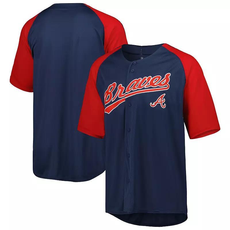 Mens Stitches Atlanta Braves Button-Down Raglan Fashion Jersey Blue Product Image