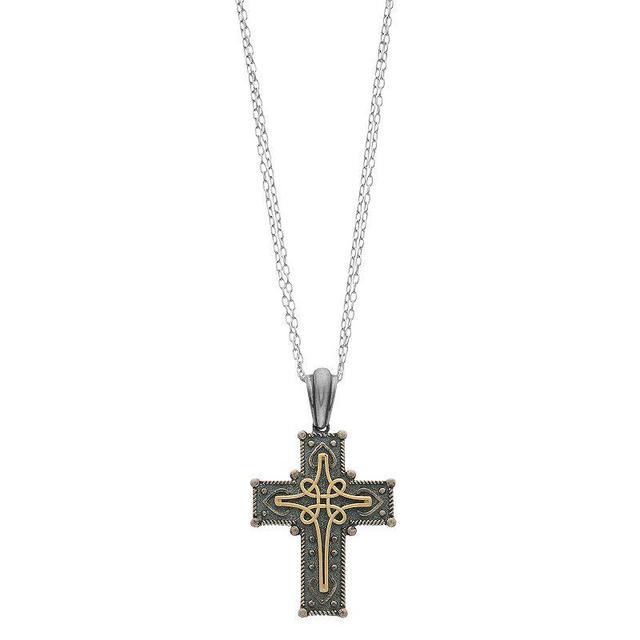 Sterling Silver & 14k Gold Cross Pendant Necklace, Womens Product Image