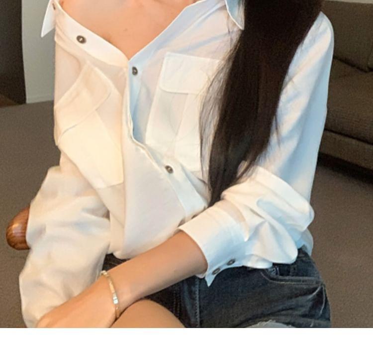 Long Sleeve Collared Button Up Oversized Shirt Product Image