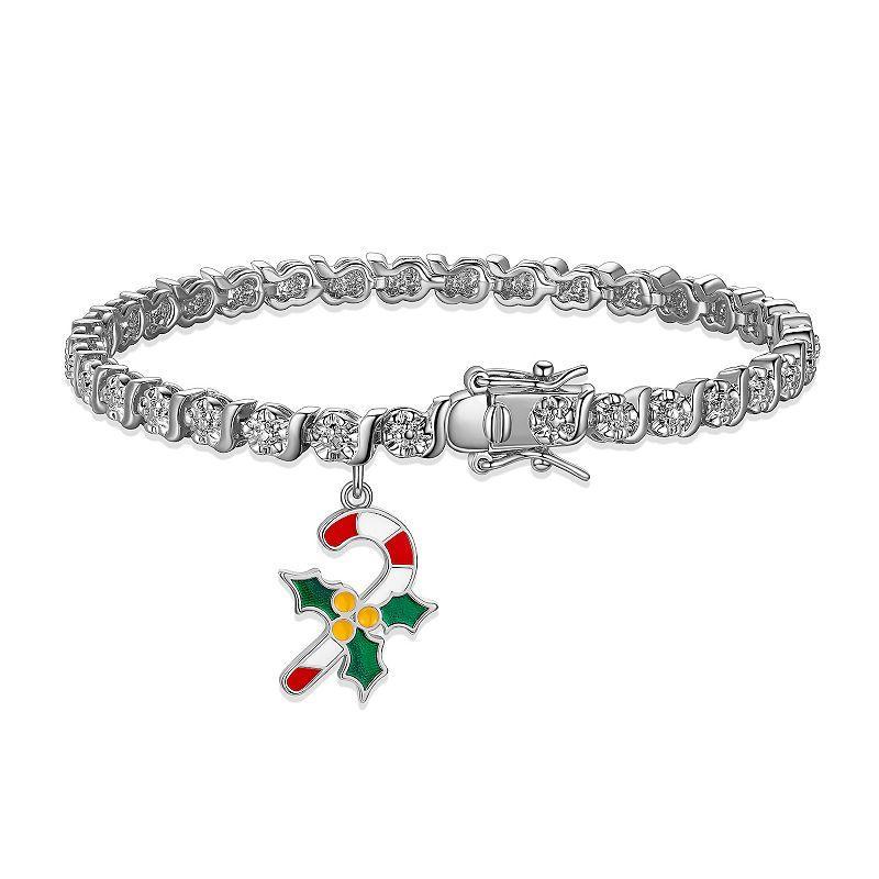 Sarafina Diamond Accent Candy Cane Charm Bracelet, Womens Silver Tone Product Image