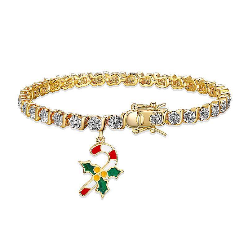 Sarafina Diamond Accent Candy Cane Charm Bracelet, Womens Gold Tone Product Image