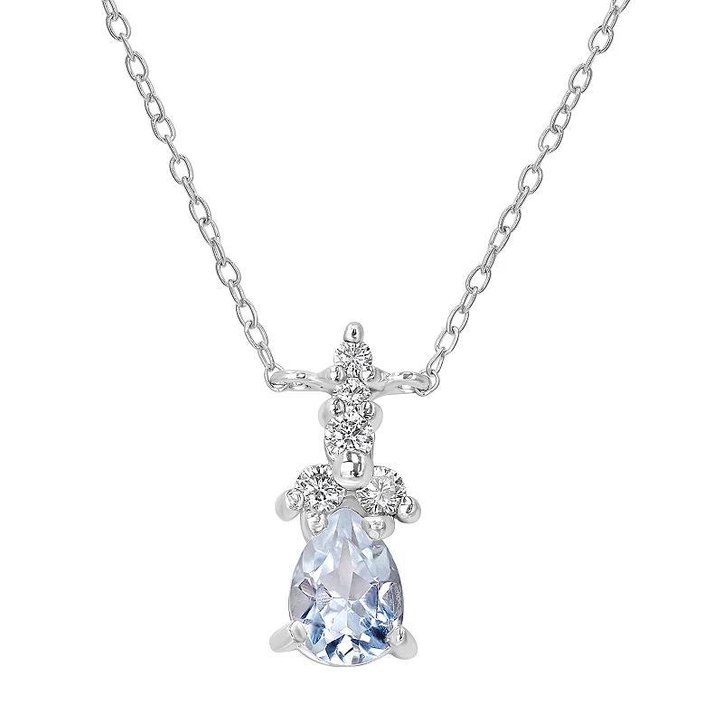 Belk Silverworks Sterling Silver Pear Cut Blue Topaz And Cubic Zirconia Necklace Product Image