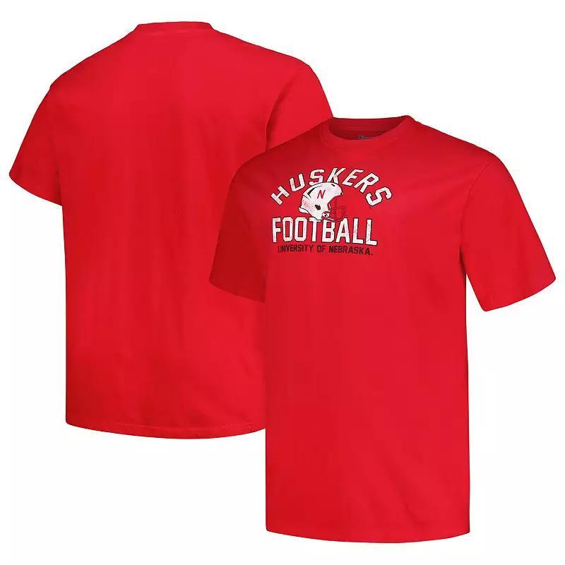 Mens Champion Scarlet Nebraska Huskers Big & Tall Football Helmet T-Shirt Product Image