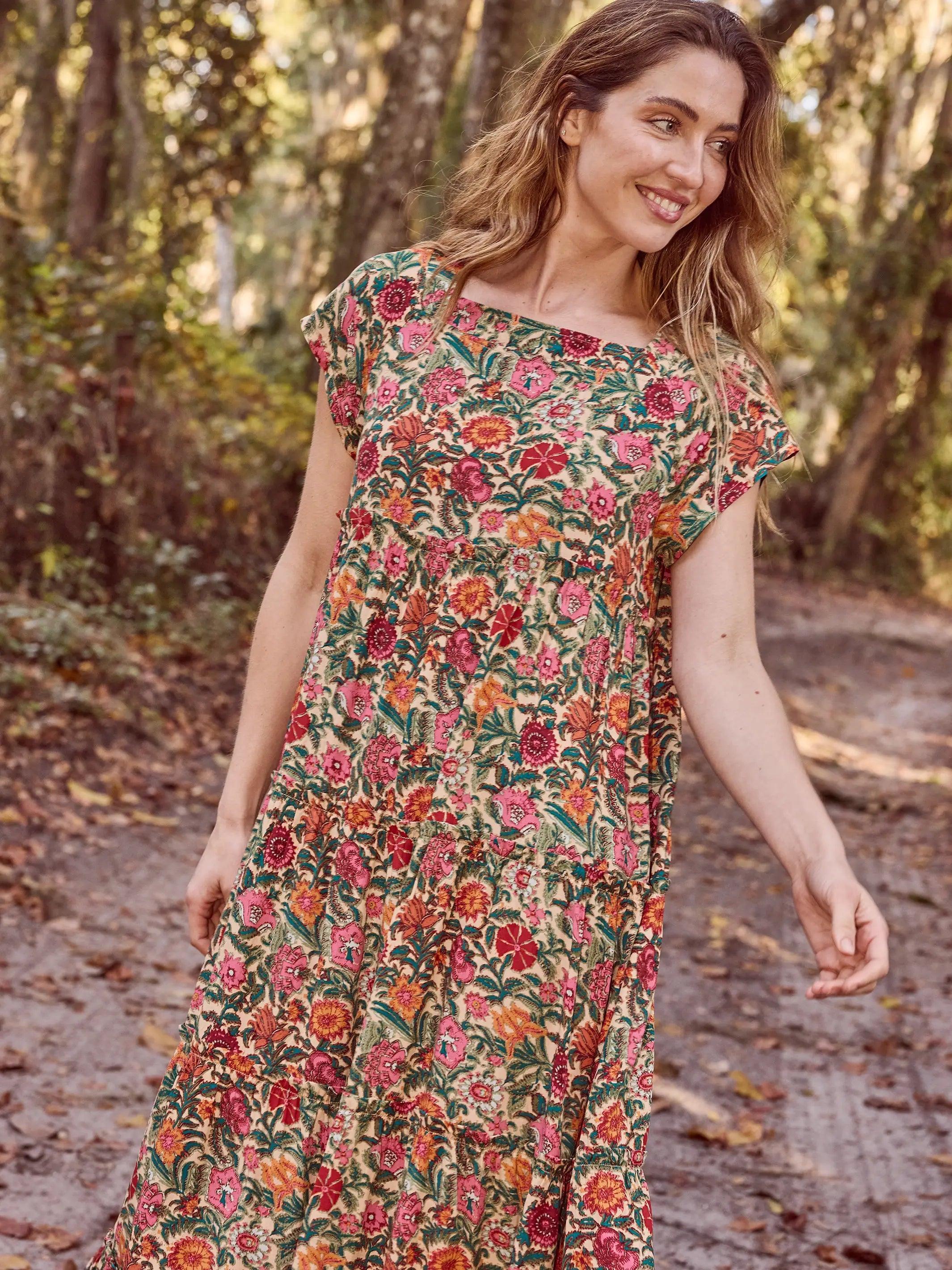 Berkley Maxi Dress - Tan Pink Floral Product Image