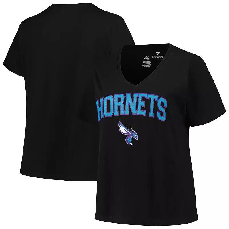 Womens Profile Black Charlotte Hornets Plus Size Arch Over Logo V-Neck T-Shirt Product Image