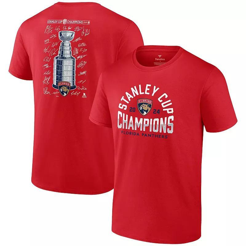 Mens Fanatics Red Florida Panthers 2024 Stanley Cup Champions Signature Roster T-Shirt Product Image