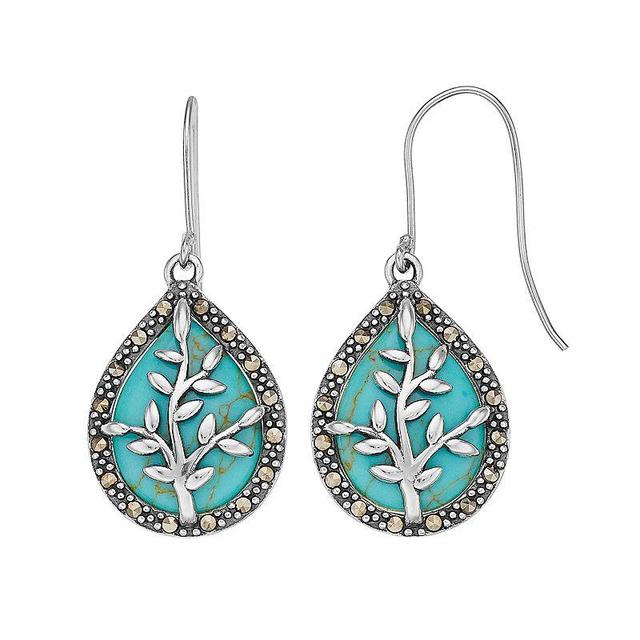 Tori Hill Sterling Silver Simulated Turquoise & Marcasite Tree Dangle Earrings, Womens Product Image