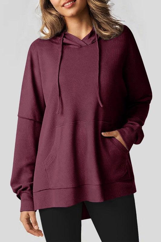 Oversized Waffle Hoodie- Maroon Product Image