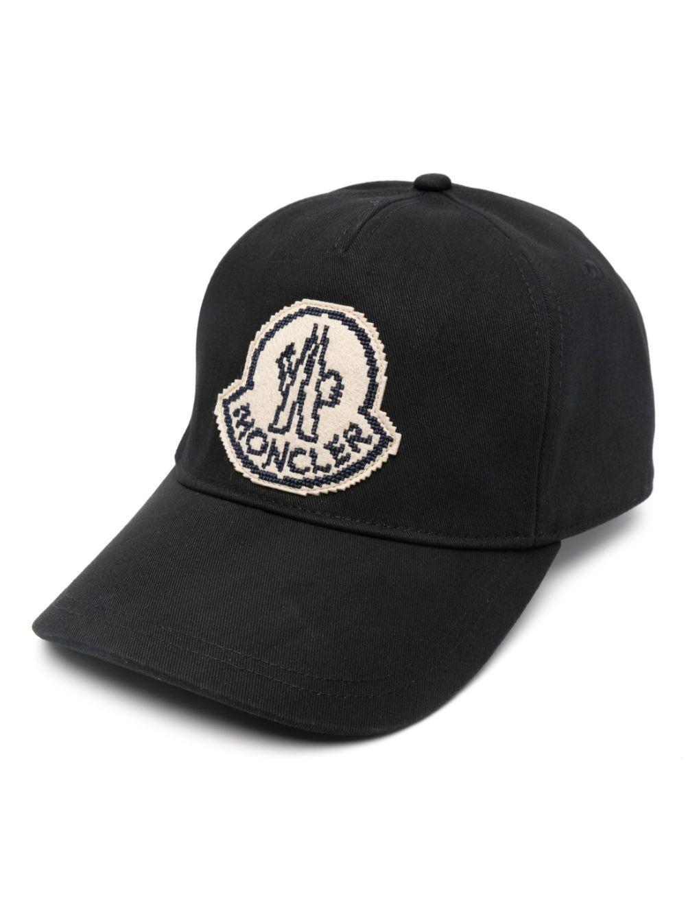 MONCLER Black Logo-applique Cotton Baseball Cap In Negro Product Image