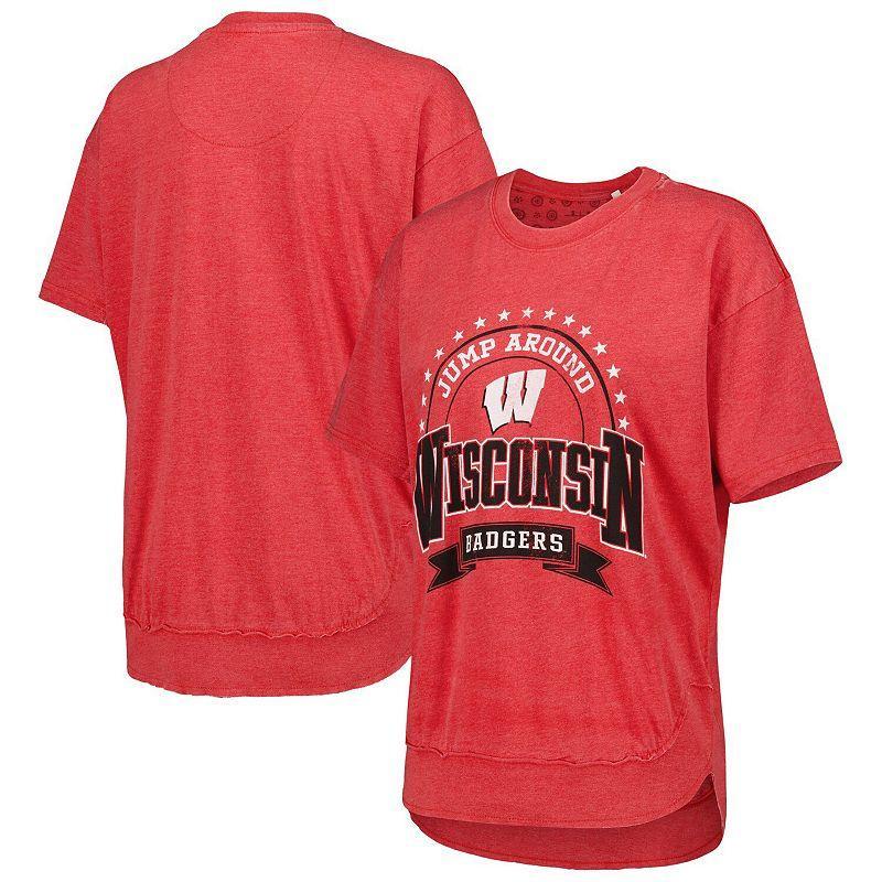 Womens Pressbox Heather Red Wisconsin Badgers Vintage Wash Poncho Captain T-Shirt Product Image