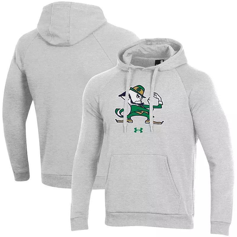 Mens Under Armour Heathered Gray Notre Dame Fighting Irish Mascot School Logo All Day Raglan Pullover Hoodie Product Image