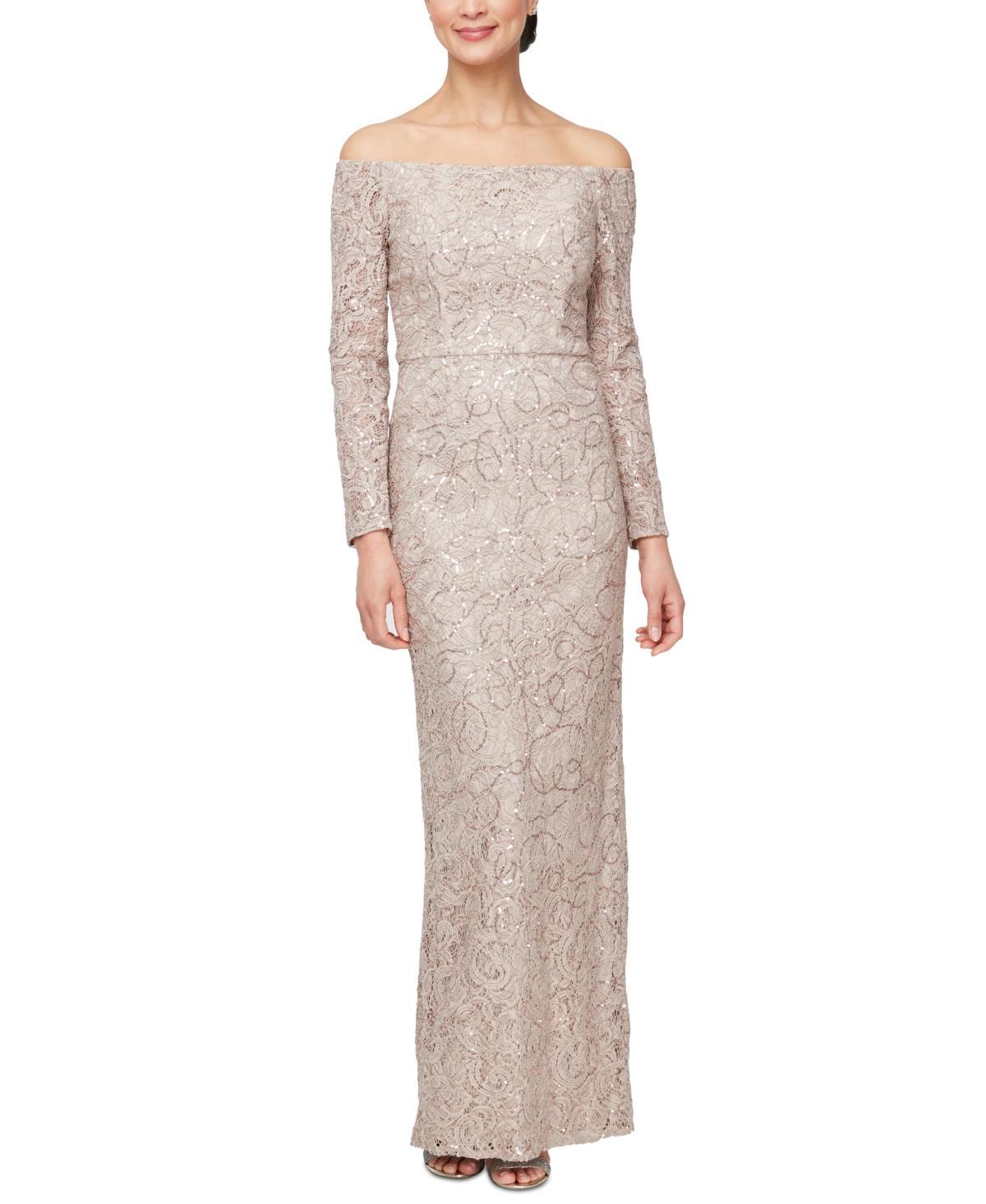 Alex Evenings Womens Sequined-Lace Off-The-Shoulder Gown Product Image