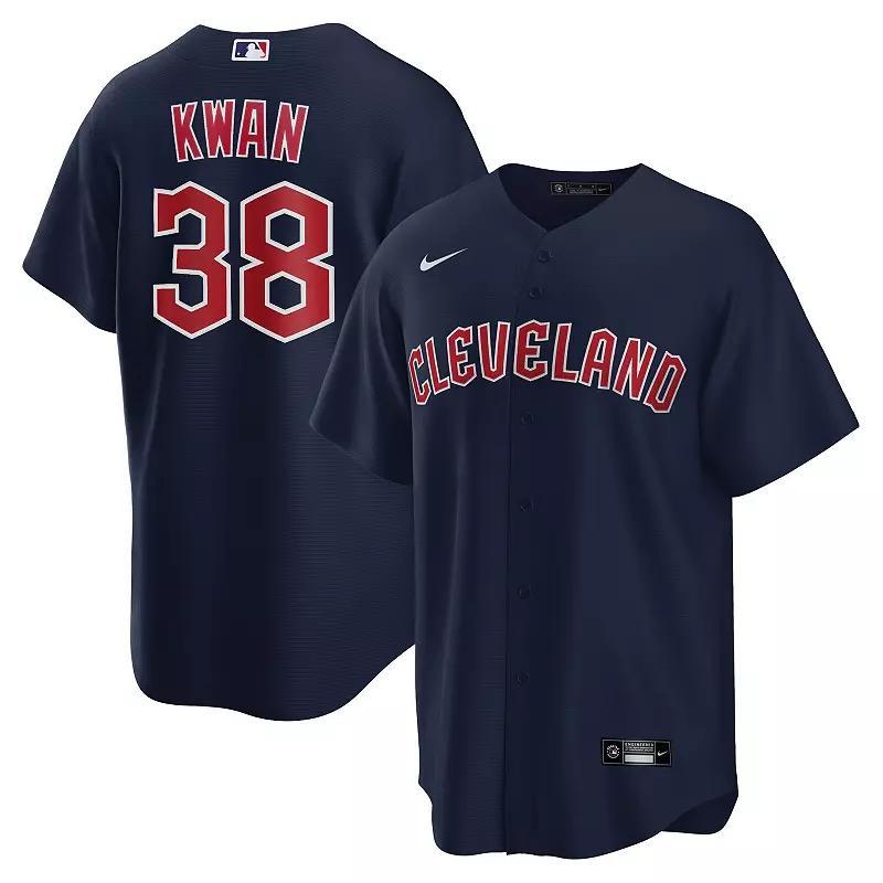 Mens Nike Steven Kwan Navy Cleveland Guardians Alternate Replica Jersey Grd Blue Product Image