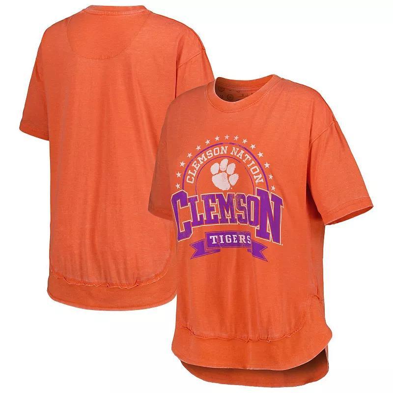 Womens Pressbox Heather Clemson Tigers Vintage Wash Poncho Captain T-Shirt Product Image