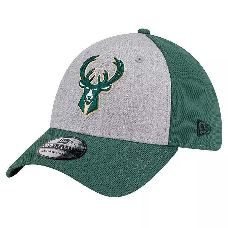 Mens New Era Heather Gray/Hunter Green Milwaukee Bucks Two-Tone 39THIRTY Flex Hat Product Image