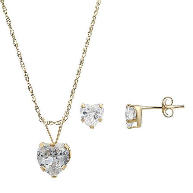 Taylor Grace 10k Gold Cubic Zirconia Heart Pendant & Stud Earrings Set, Womens Yellow Product Image