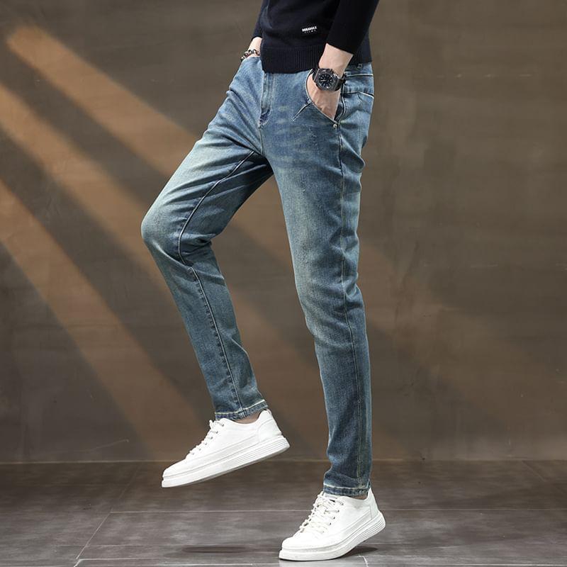 Mid Rise Washed Straight Leg Jeans Product Image