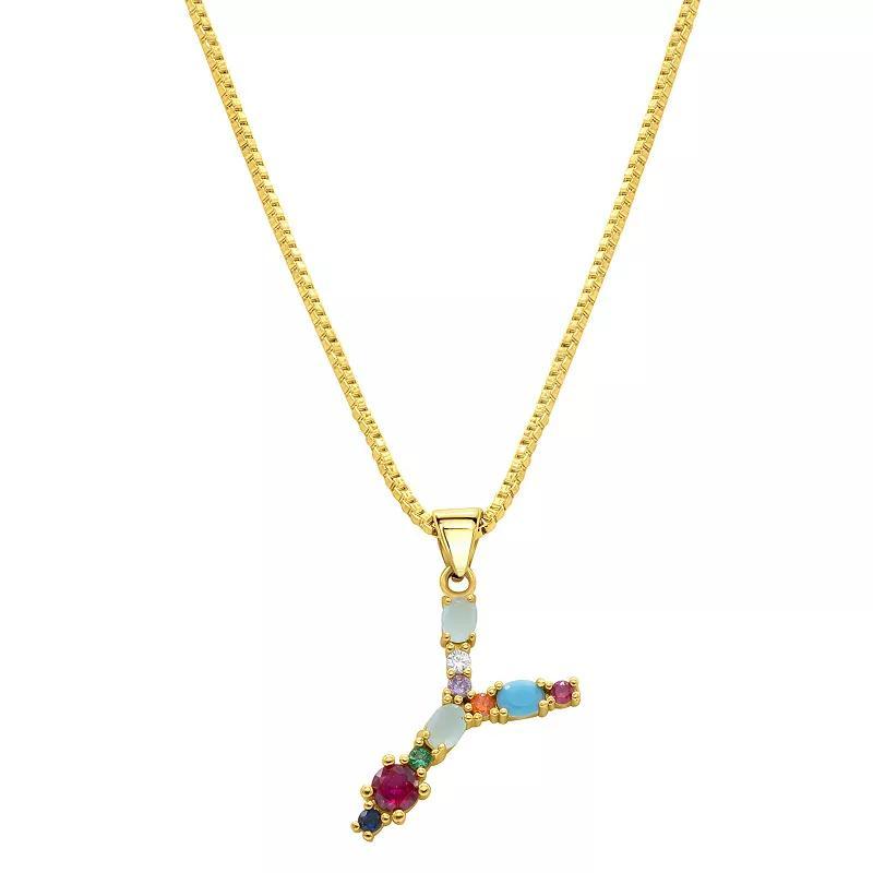 Adornia Gold Tone Multi Color Cubic Zirconia Initial Necklace, Womens Y Product Image