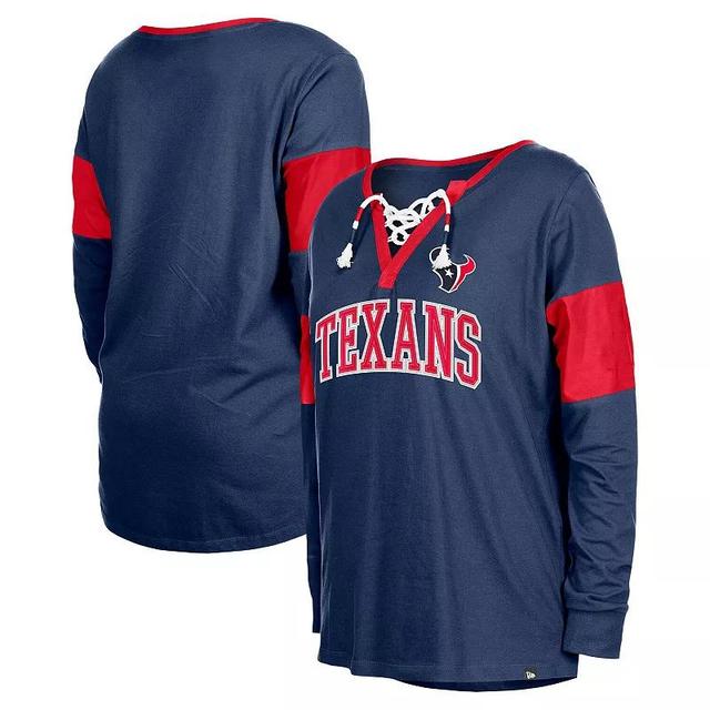 Womens New Era Houston Texans Lace-Up Notch-Neck Long Sleeve T-Shirt Blue Product Image