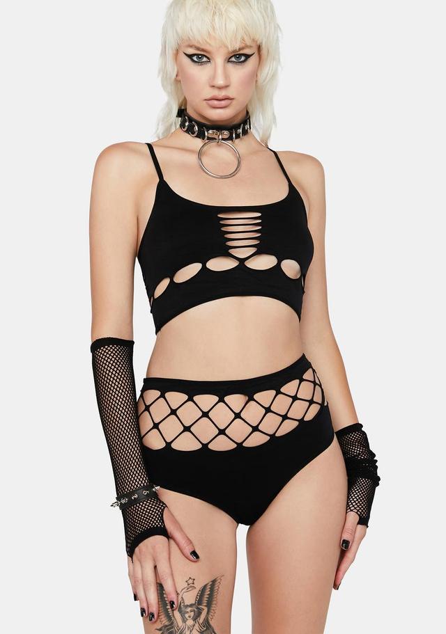 Cutout Bralette Top & Undies Lingerie Set - Black Product Image