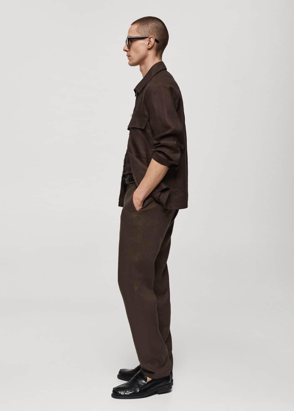 MANGO MAN - Slim-fit 100% linen pants chocolateMen Product Image