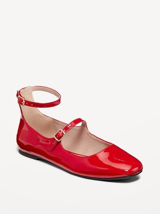 Double-Strap Faux Leather Mary Jane Flats Product Image