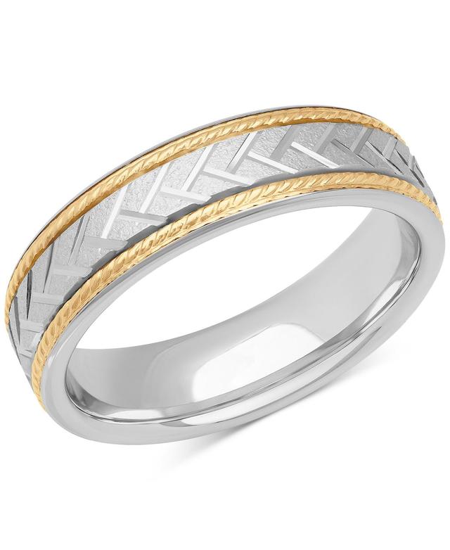 Mens Chevron Carved Two-Tone Wedding Band in Sterling Silver & 18k Gold-Plate Product Image