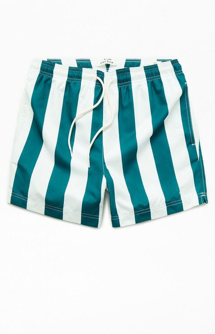 Men's Playa Striped 4.5" Swim Trunks in Green/White - Product Image