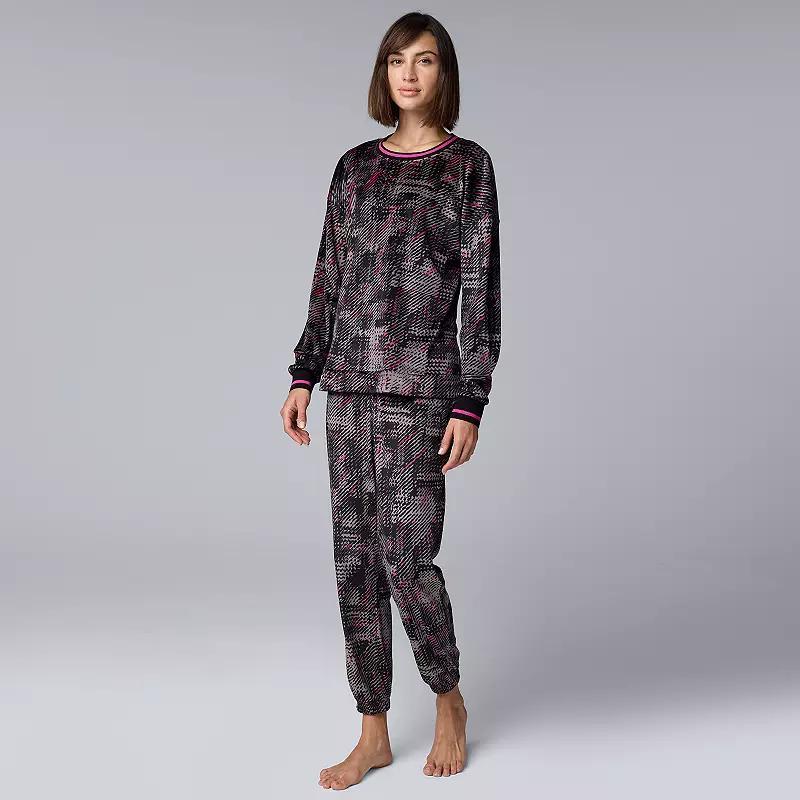 Petite Simply Vera Vera Wang Hooded Long Sleeve Pajama Top & Pajama Jogger Set, Womens Product Image