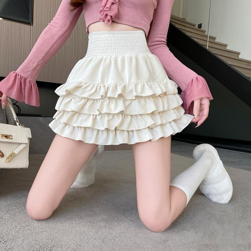 High Waist Plain Ruffle Mini A-Line Skirt Product Image