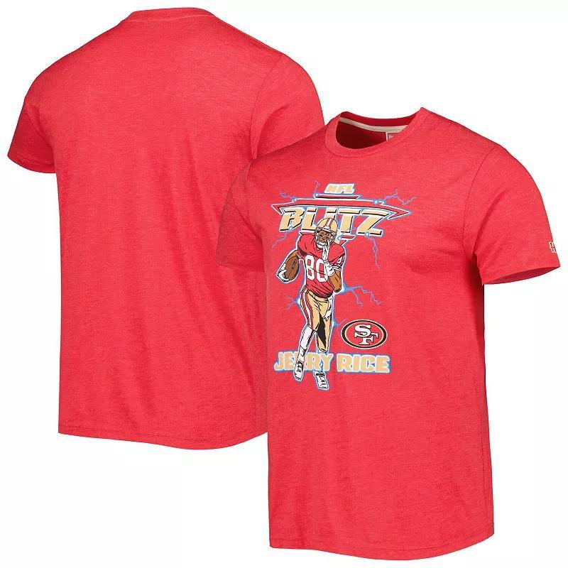 Mens Homage Jerry Rice Heathered Scarlet San Francisco 49ers NFL Blitz Retired Player Tri-Blend T-Shirt Product Image