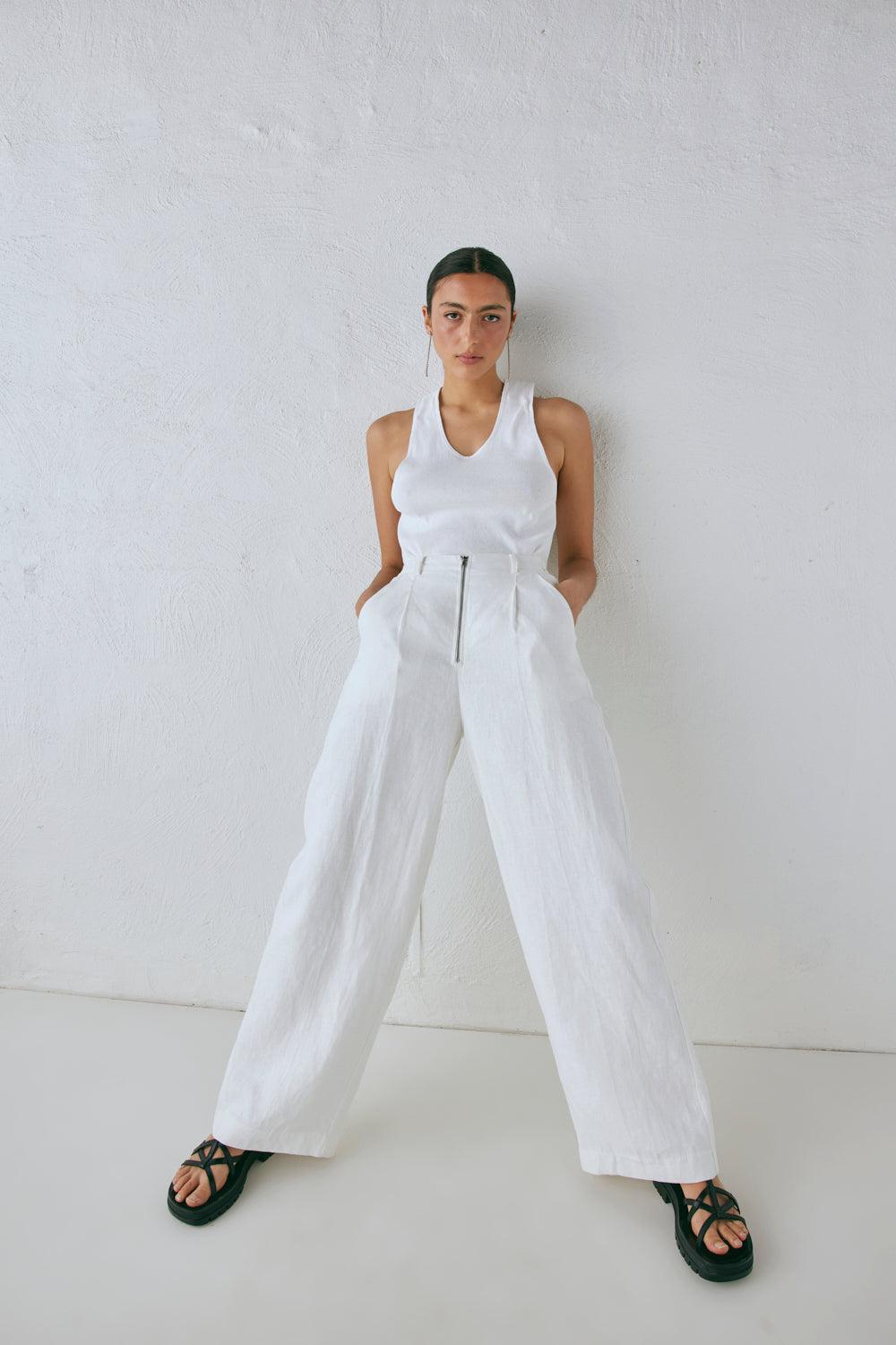 Nahna Linen Pants White Product Image