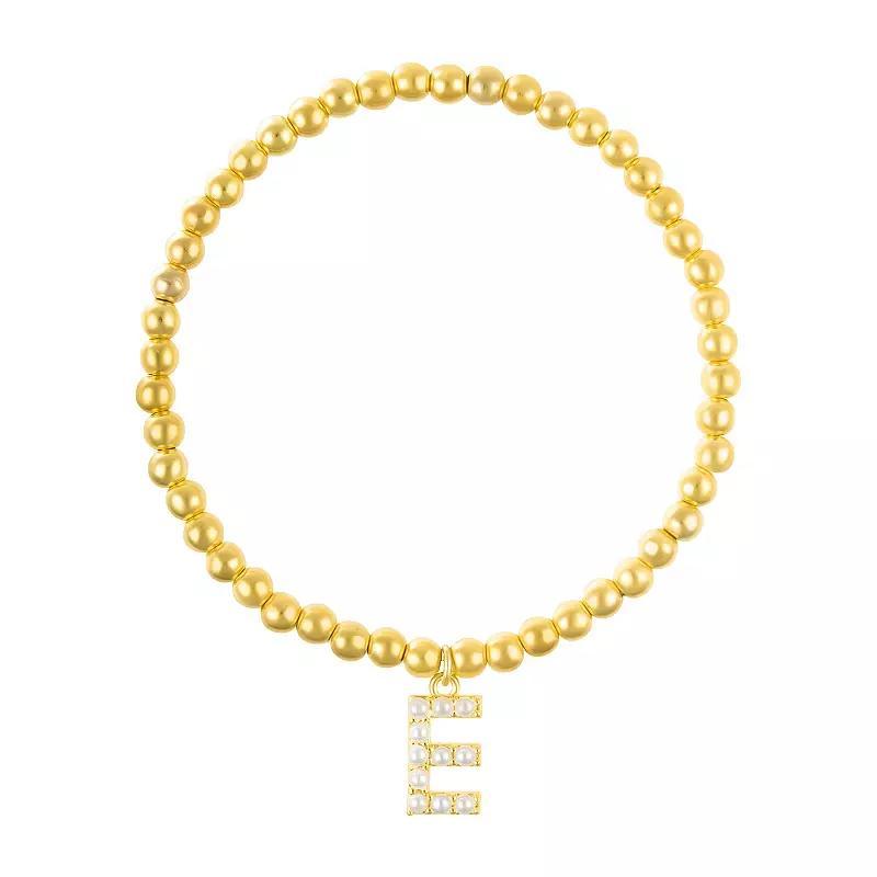 Adornia Gold Tone Simulated Pearl Initial Stretch Bracelet, Womens Gold Tone E Product Image