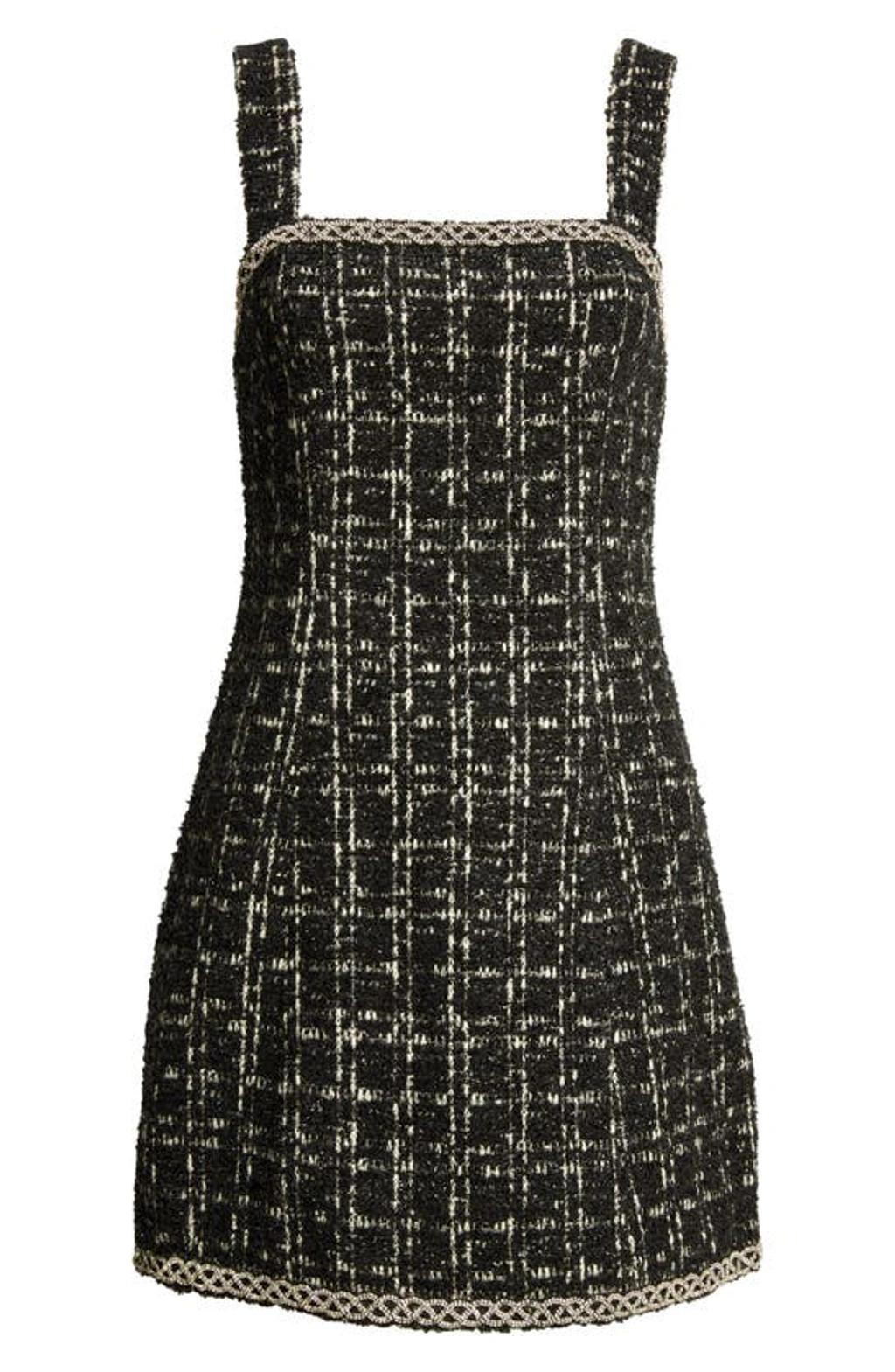 ALICE AND OLIVIA Liran Embellished Tweed Midi Dress In Black Cream Product Image