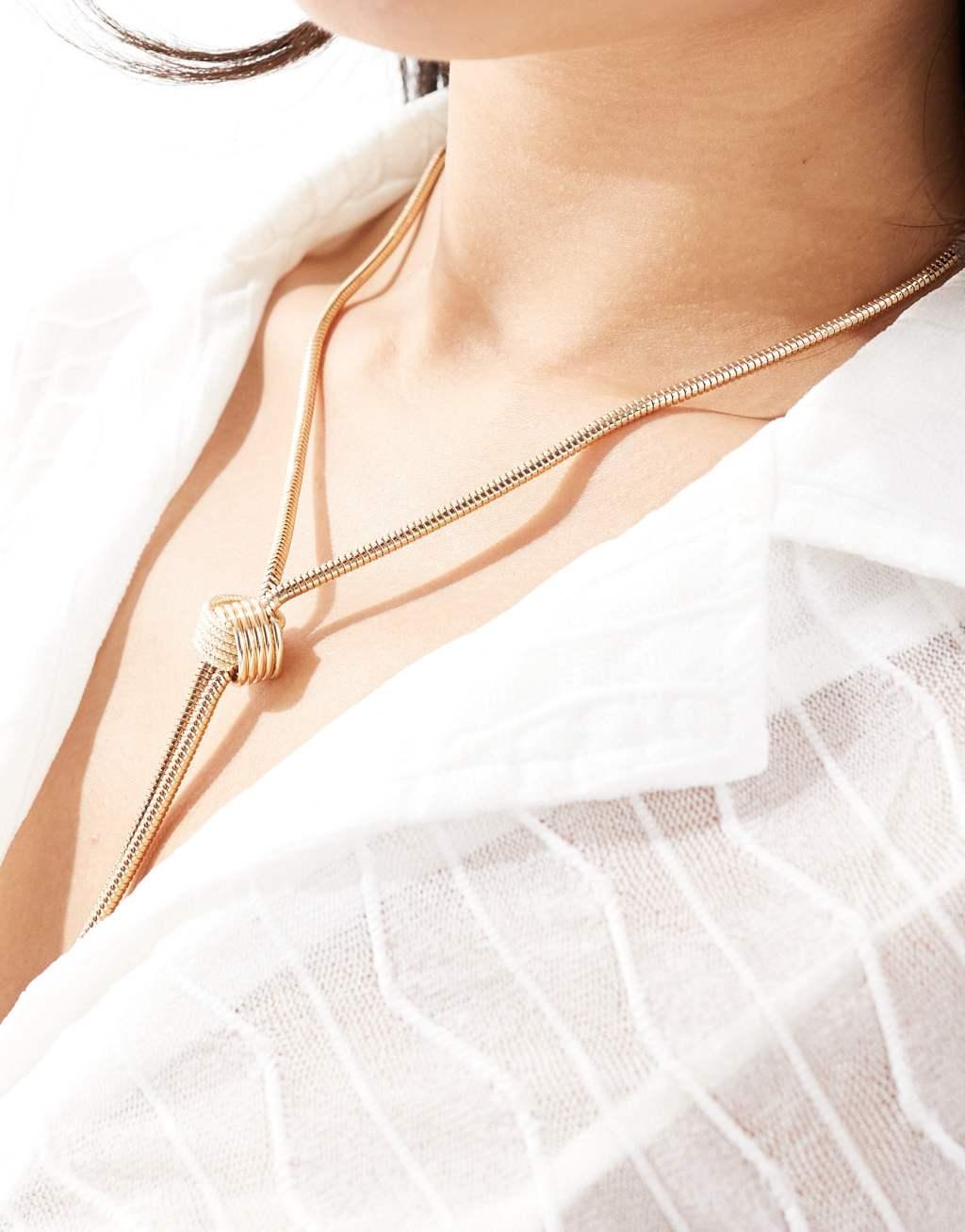 ASOS DESIGN lariat necklace with snake chain design in gold tone Product Image