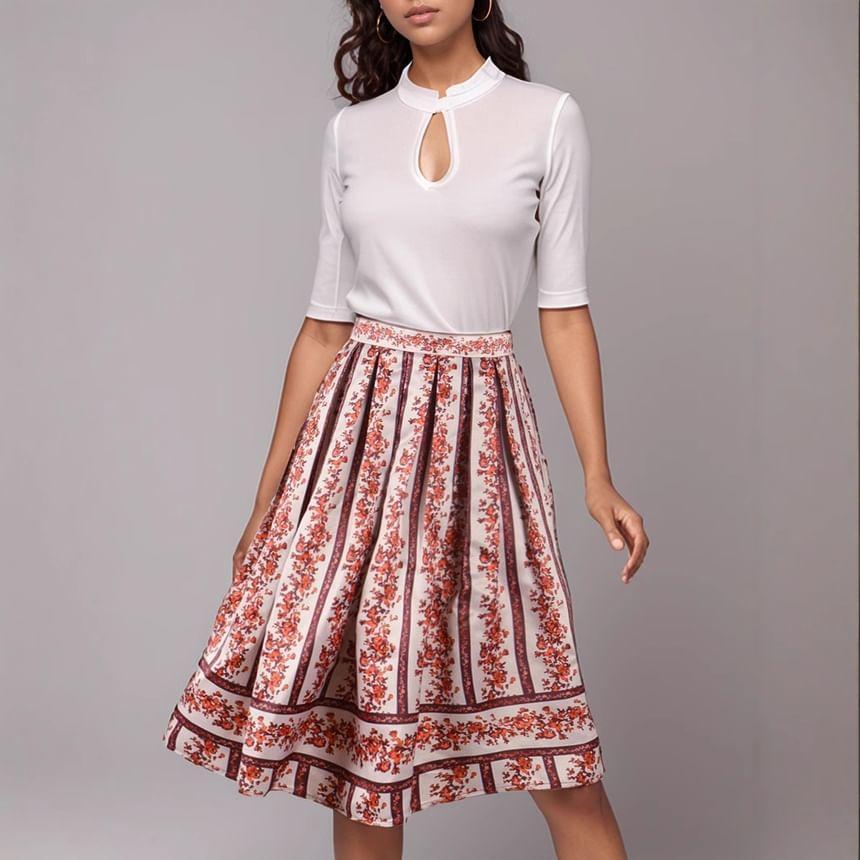 Floral Print High Waist A-Line Midi Skirt Product Image