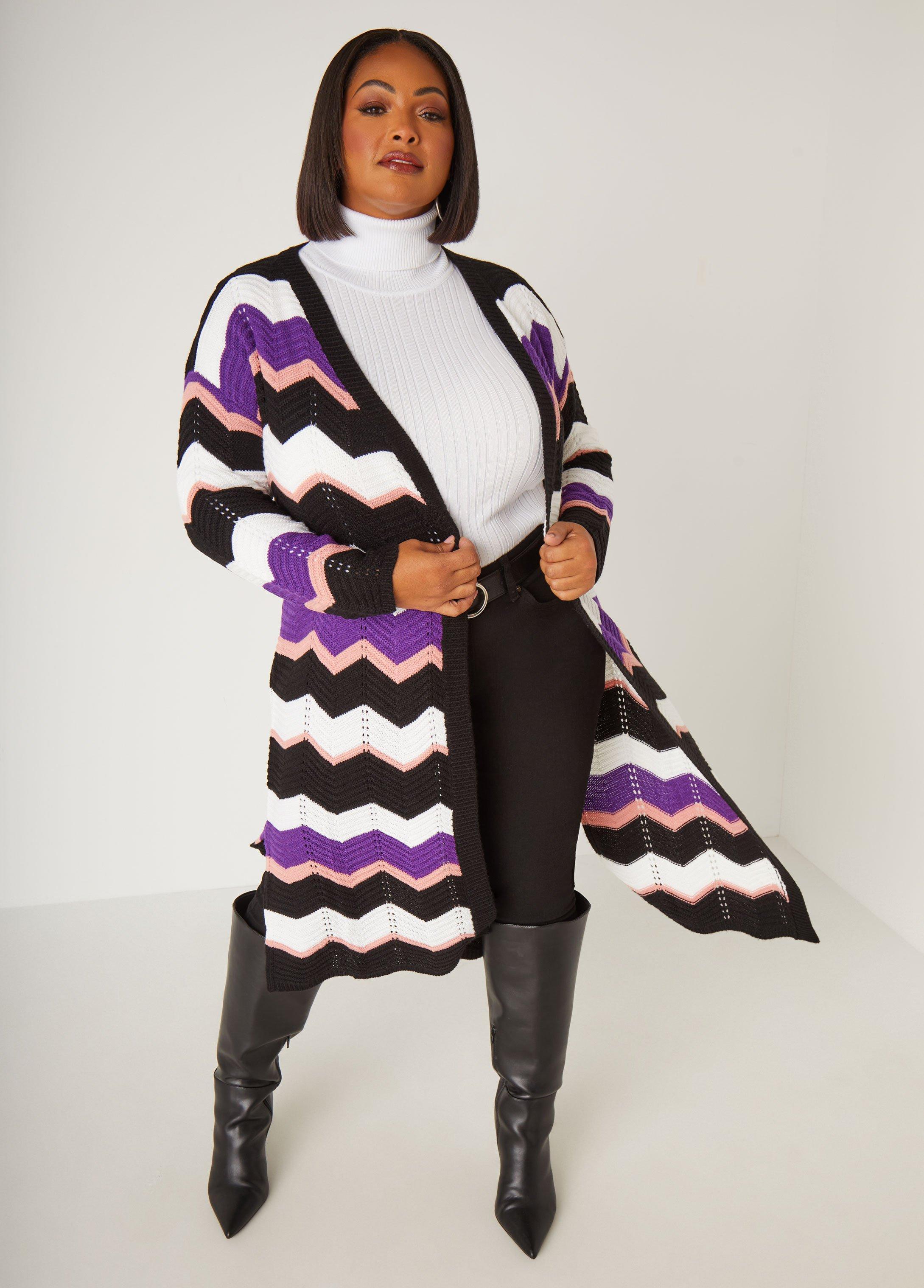 Plus Size Zig Zag Intarsia Cardigan Ashley Stewart Product Image