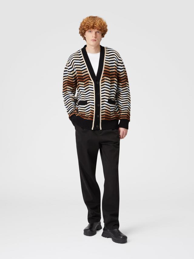 Wool cardigan with macro zig zag and contrasting piping Product Image