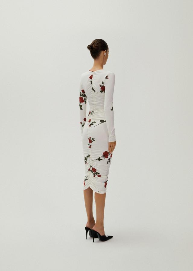 Ruched jersey midi skirt in white print Product Image