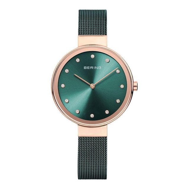 BERING Womens 34 mm Rose-Tone Case & Green Milanese Strap Watch Product Image